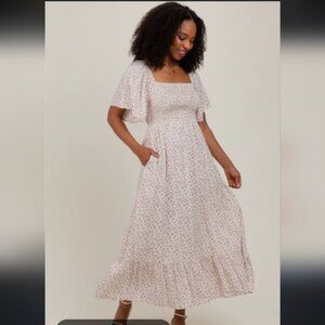 Elegant Floral Maxi Dress in Cream